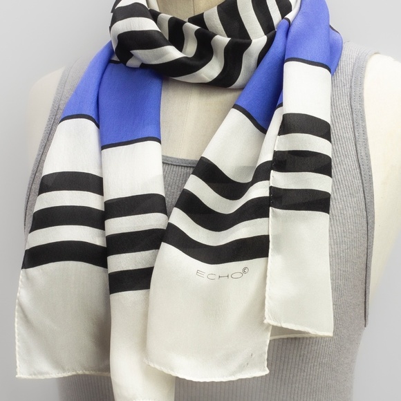 Vintage Silk Scarf | Echo Scarf | Retro Style Block Color Striped - Picture 9 of 9